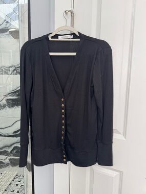 Black Button-Down Long Sleeve Top with Gold Buttons